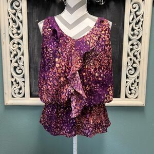 a.n.a Purple and Orange Ruffle Blouse